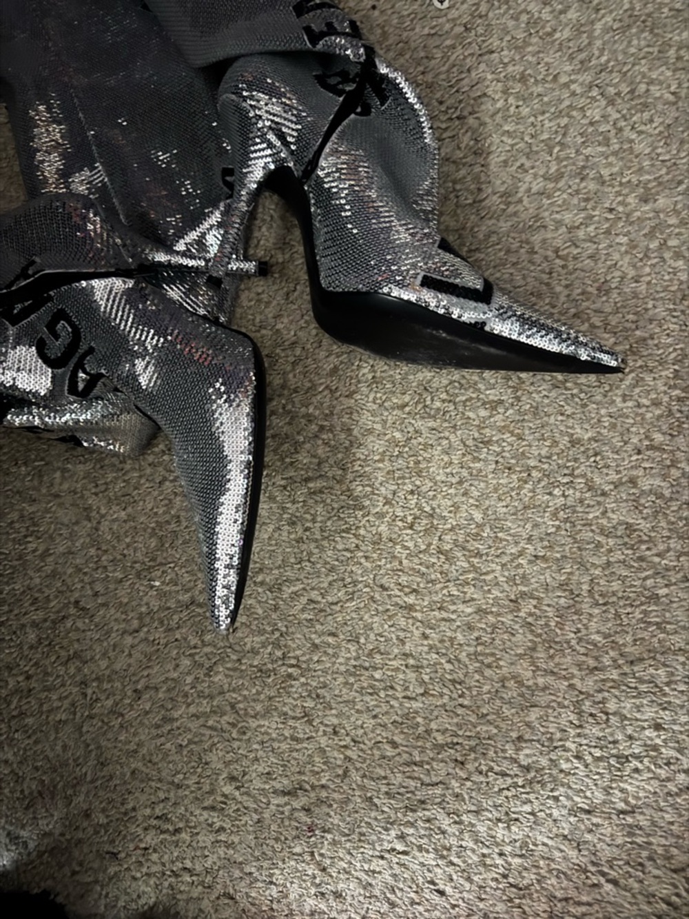 Balenciaga Silver Metallic Logo Thigh-High Stiletto Boots - Picture 4 of 7